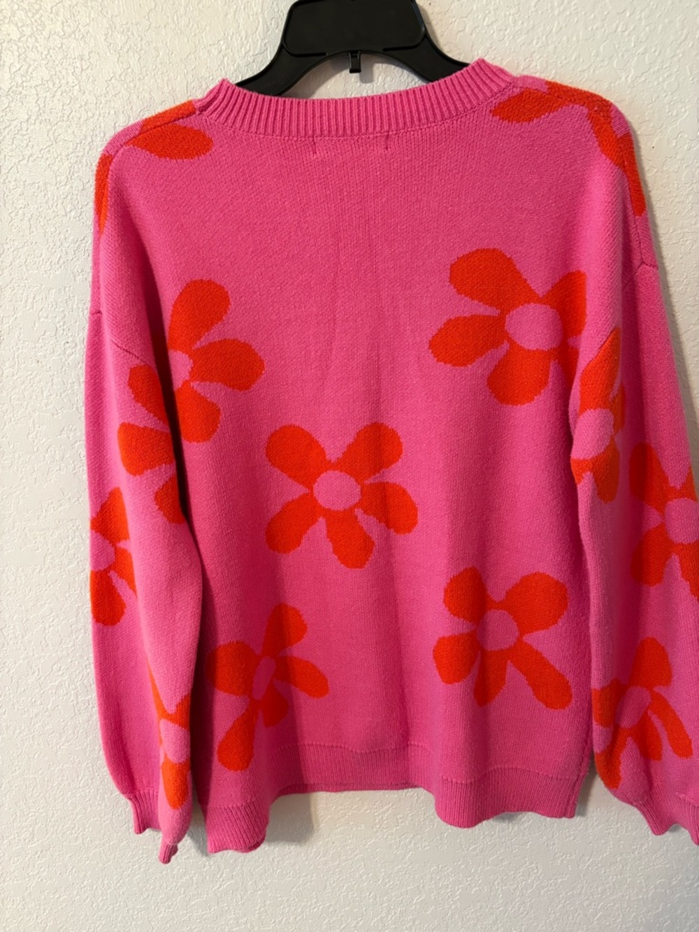 Ecowish Pink Crewneck Sweater with Orange Floral Design - Picture 2 of 2